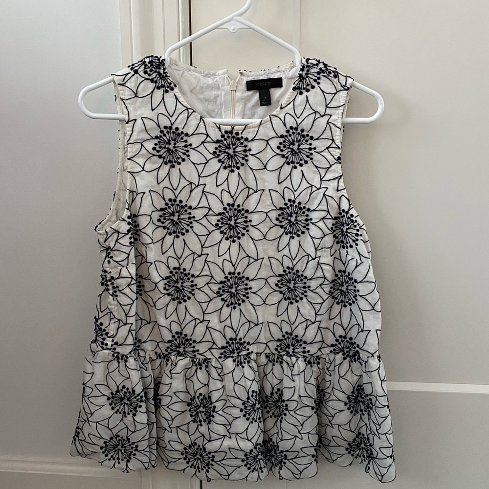 J CREW Black and White Floral Top